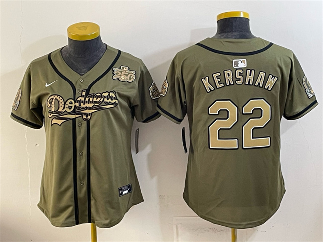 Youth Los Angeles Dodgers #22 Clayton Kershaw Olive 2026 Armed Forces Day Stitched Baseball Jersey